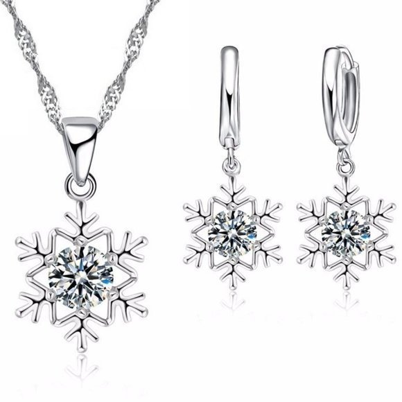 Jewelry - ❤️ Snow Flake 925 Sterling Silver Earrings And Necklace Set